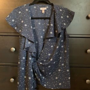 Blue Floral Wrap Top